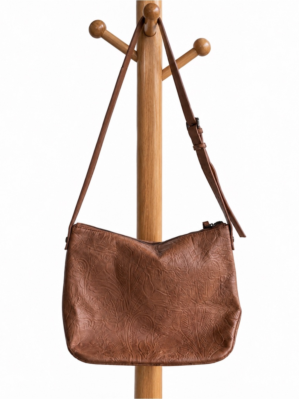 American Leather Co Carrie Hobo Bag Tan Floral Tooled Embossed Genuine Leather